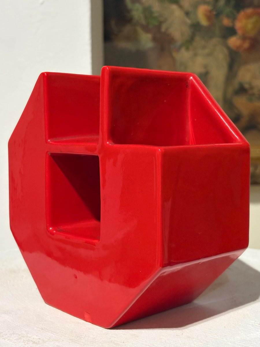 Petucco e Tolio nello stile di Sottsass Vaso Geometrico Ceramica anni 70-photo-3