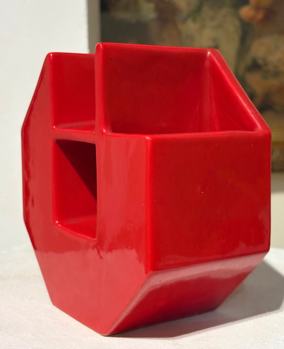 Petucco e Tolio nello stile di Sottsass Vaso Geometrico Ceramica anni 70-photo-1