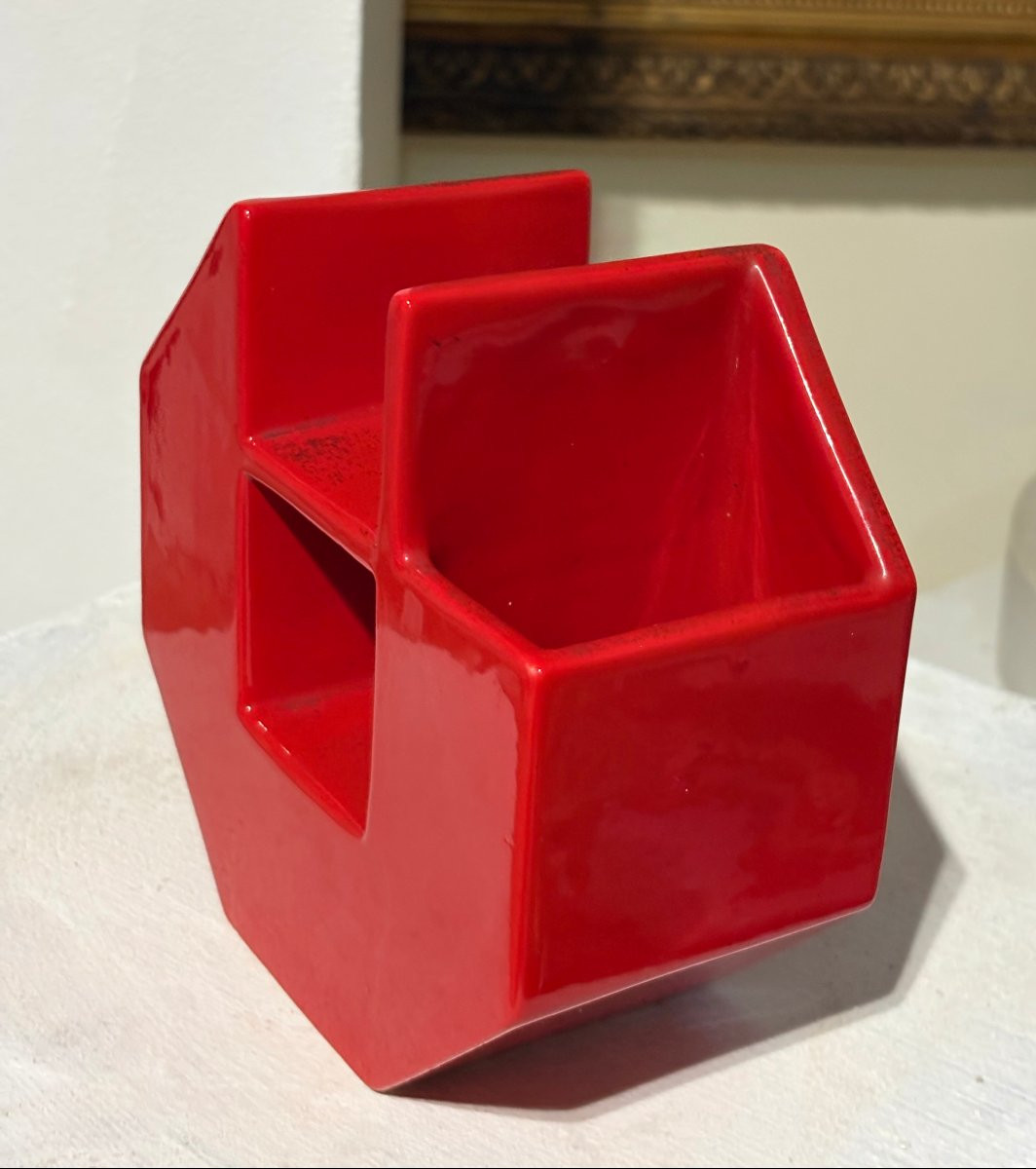 Petucco e Tolio nello stile di Sottsass Vaso Geometrico Ceramica anni 70-photo-2