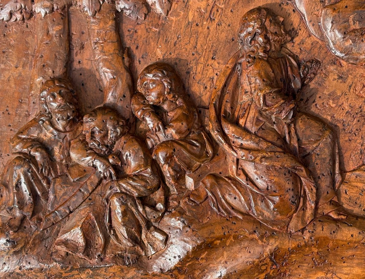 Grande Bassorilievo in Noce Scolpito "L'orto di Getsemani" Veneto XVII secolo-photo-3