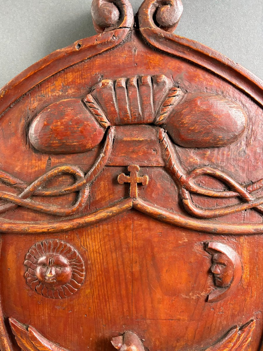 Stemma Gentilizio in Legno Scolpito XVIII secolo-photo-4