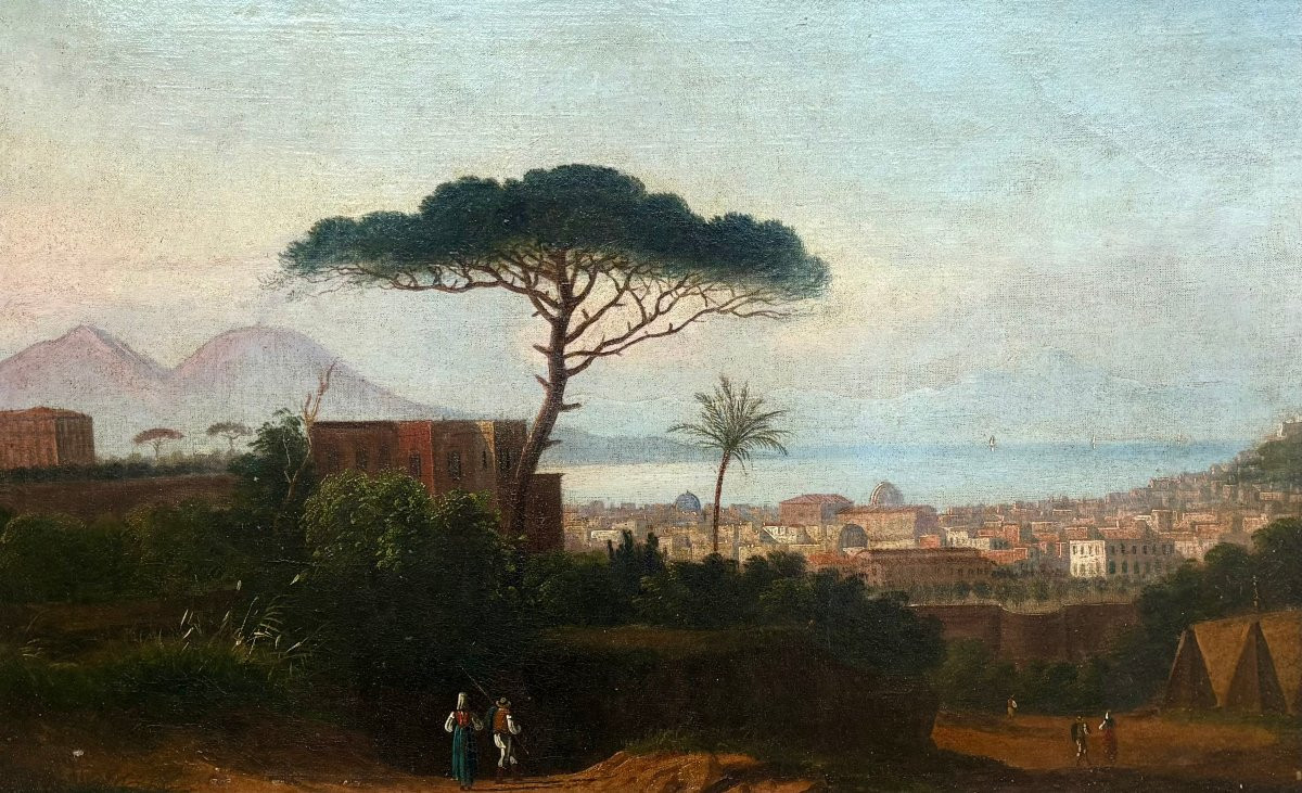 Coppia di Grandi Vedute del Golfo di Napoli Scuola di Posillipo Grand Tour circa 1840-photo-2