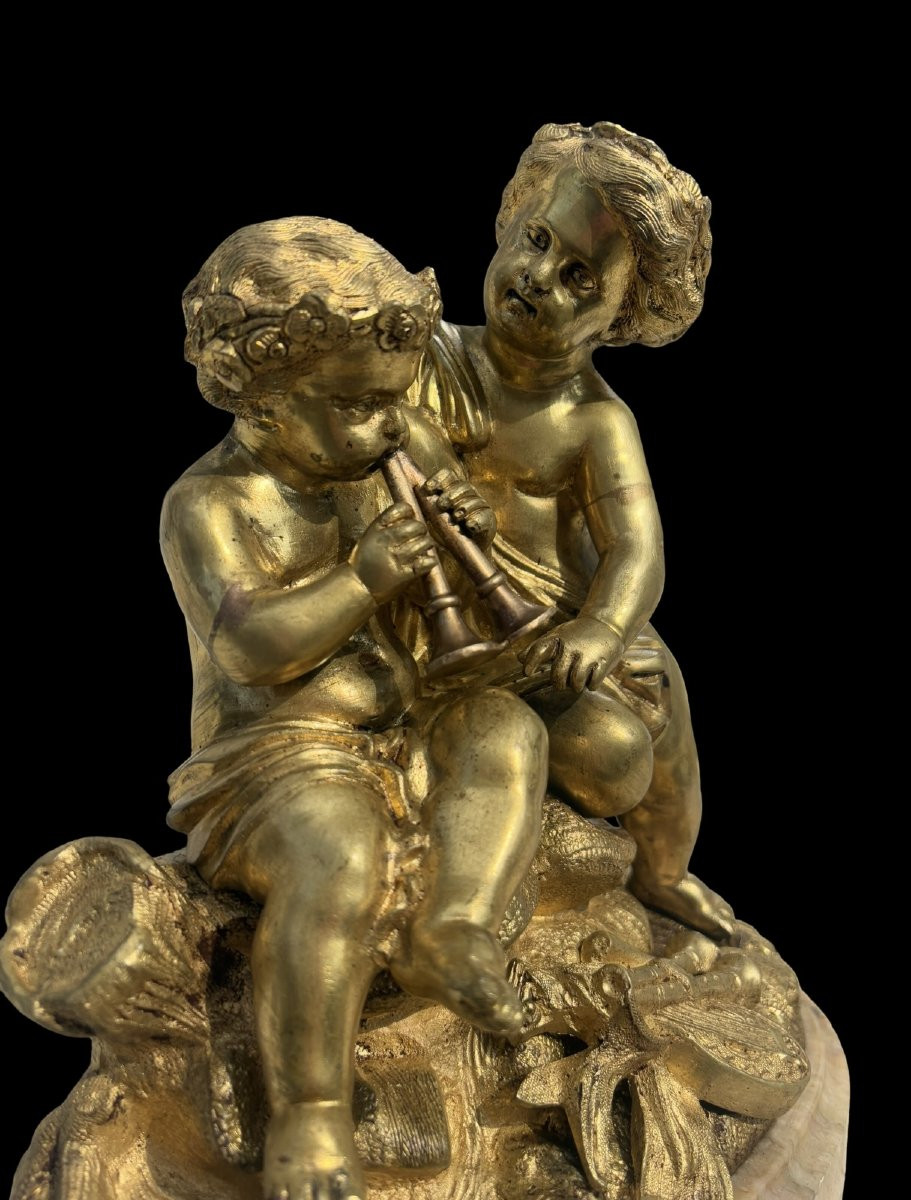 Gruppo in Bronzo Dorato Francese Putti fine del XIX secolo-photo-2