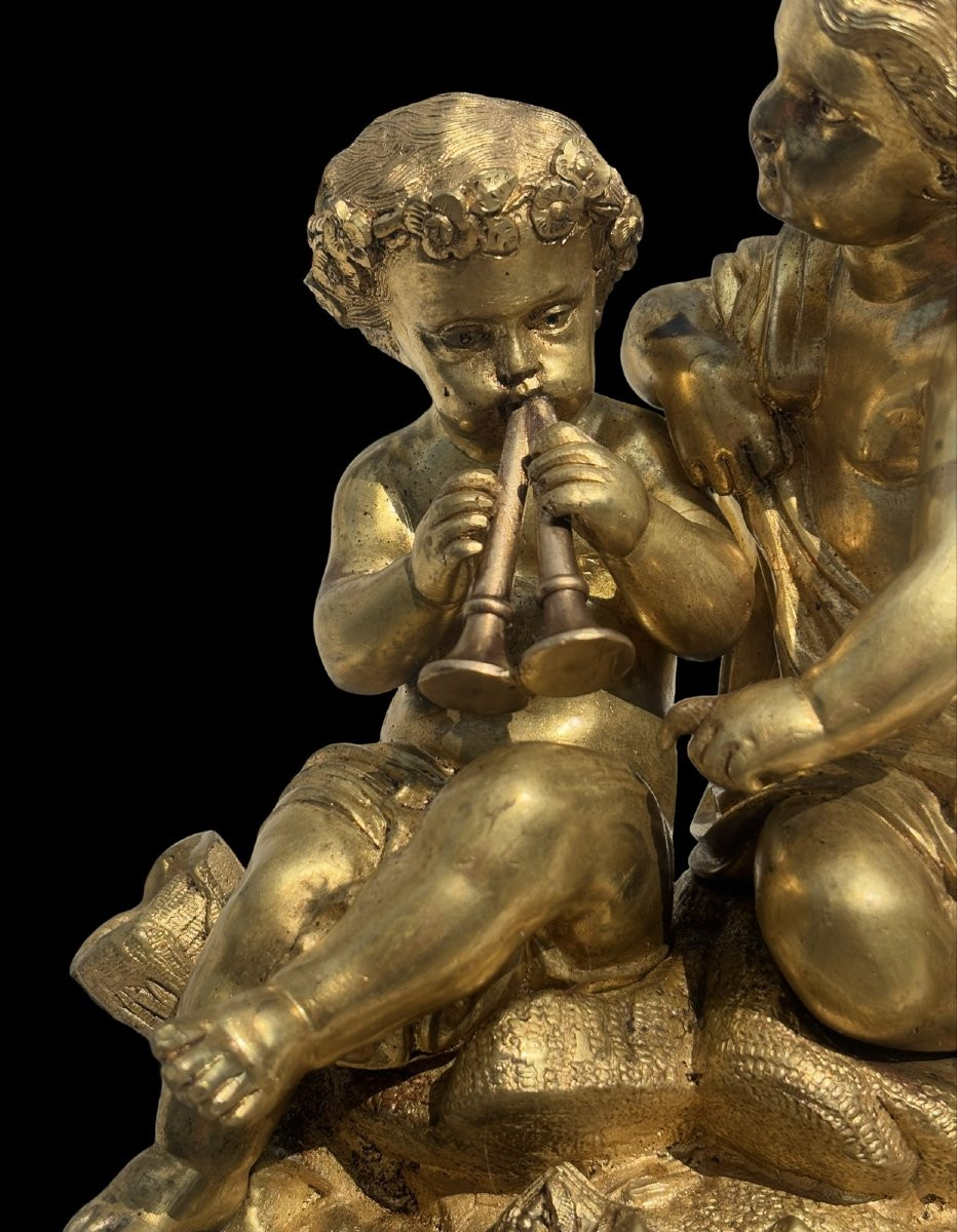 Gruppo in Bronzo Dorato Francese Putti fine del XIX secolo-photo-1
