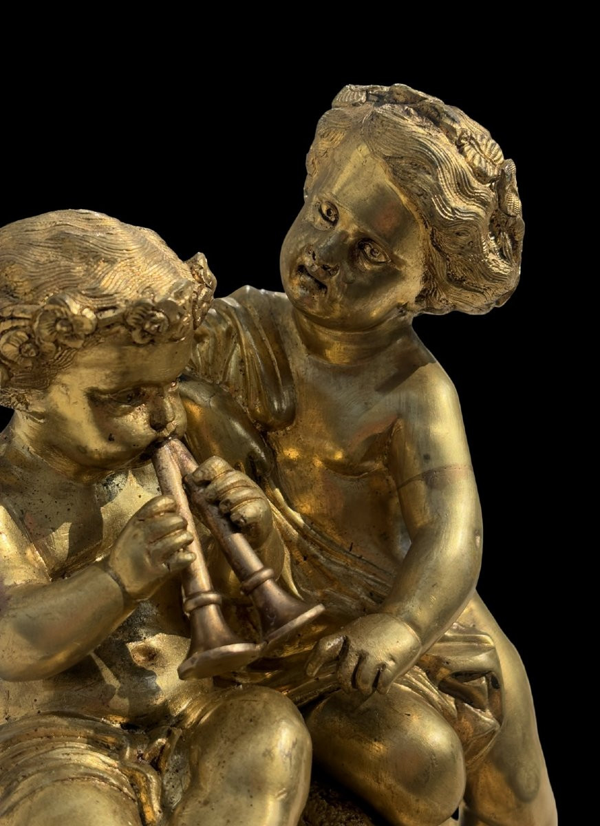 Gruppo in Bronzo Dorato Francese Putti fine del XIX secolo-photo-2