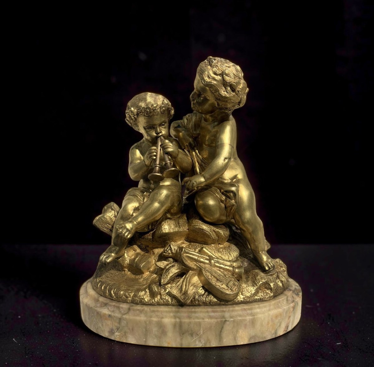 Gruppo in Bronzo Dorato Francese Putti fine del XIX secolo