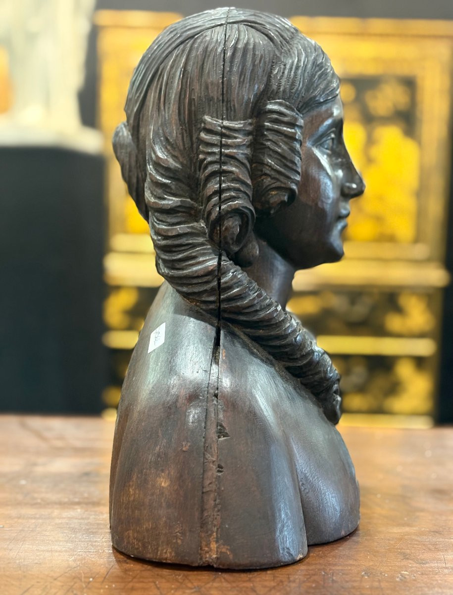 Busto di Dama in Legno di Tiglio Francia XVIII secolo-photo-3
