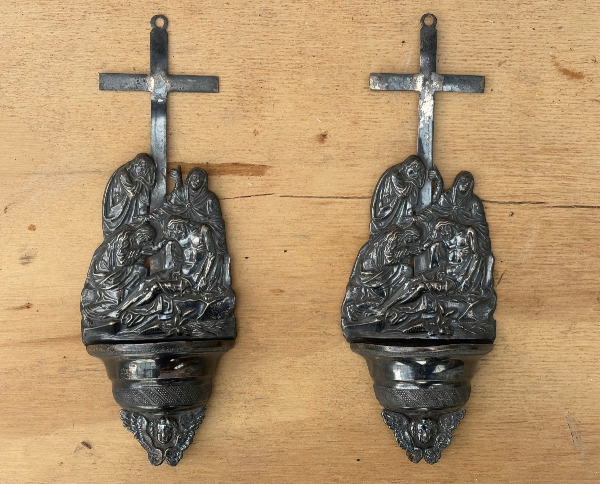 Coppia di Acquasantiere in Argento Lombardia XVIII secolo