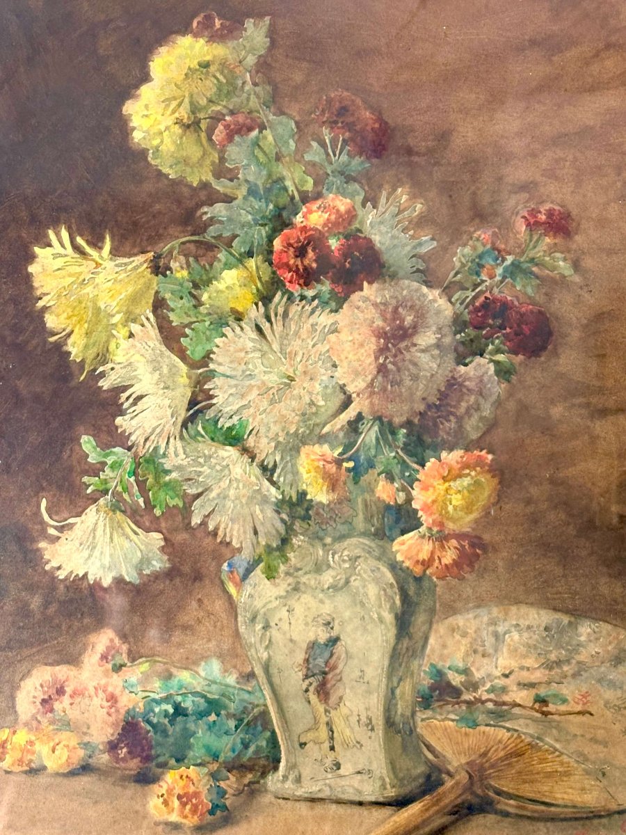 Henri Biva (1848-1929) "Natura morta con vaso cinese"-photo-3