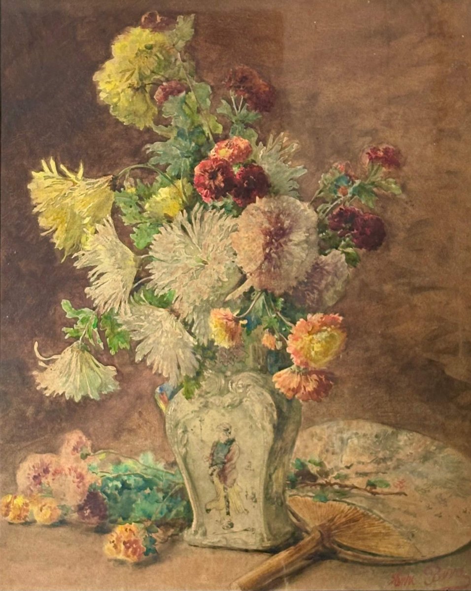 Henri Biva (1848-1929) "Natura morta con vaso cinese"-photo-1