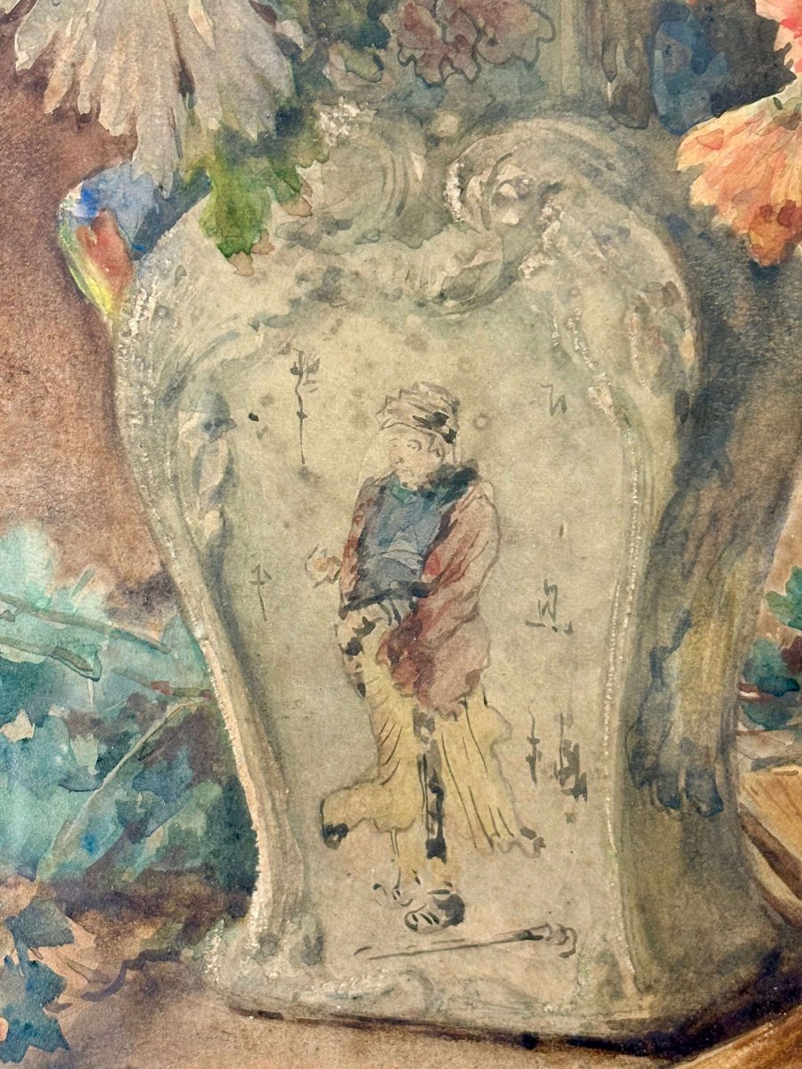 Henri Biva (1848-1929) "Natura morta con vaso cinese"-photo-2