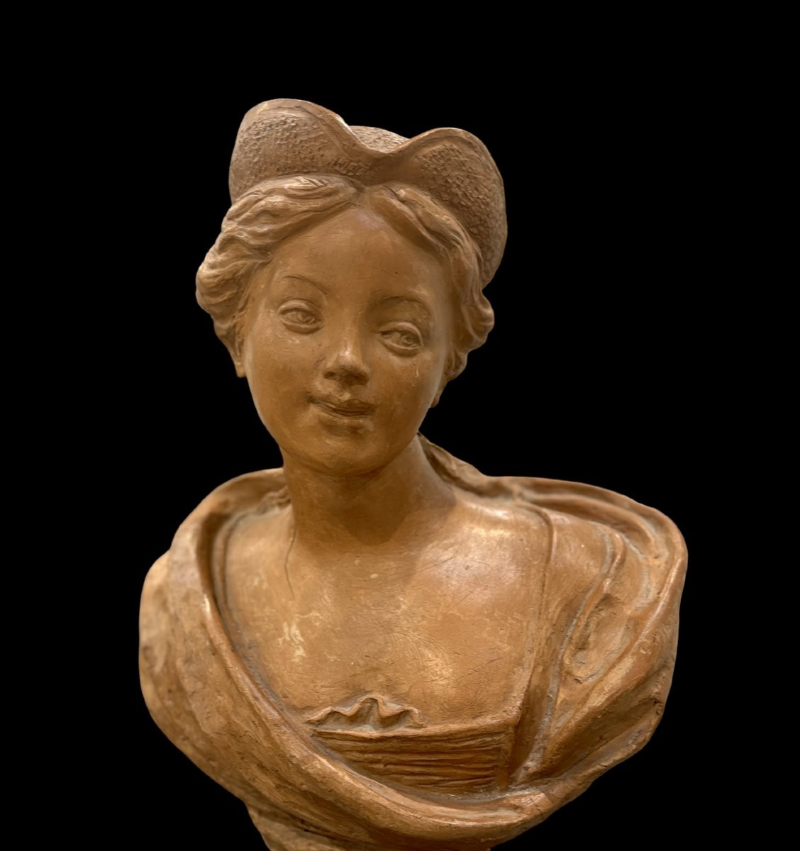 Busto in Terracotta Ritratto di Dama col Tricorno  XVIII secolo-photo-3