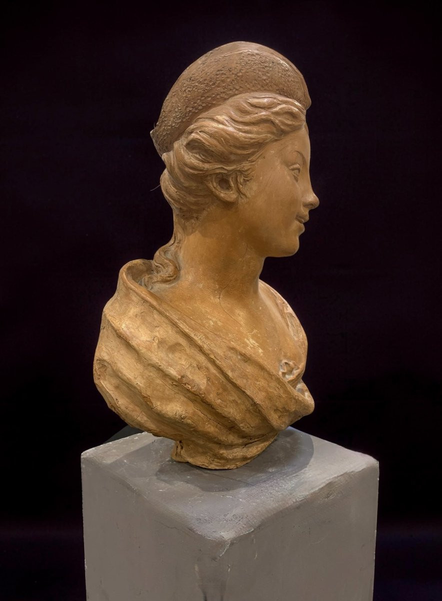 Busto in Terracotta Ritratto di Dama col Tricorno  XVIII secolo-photo-1