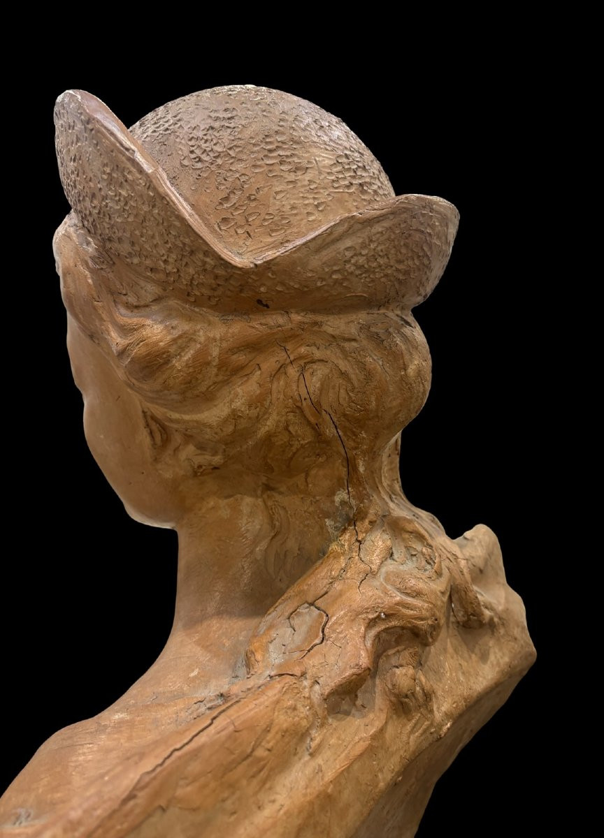 Busto in Terracotta Ritratto di Dama col Tricorno  XVIII secolo-photo-3