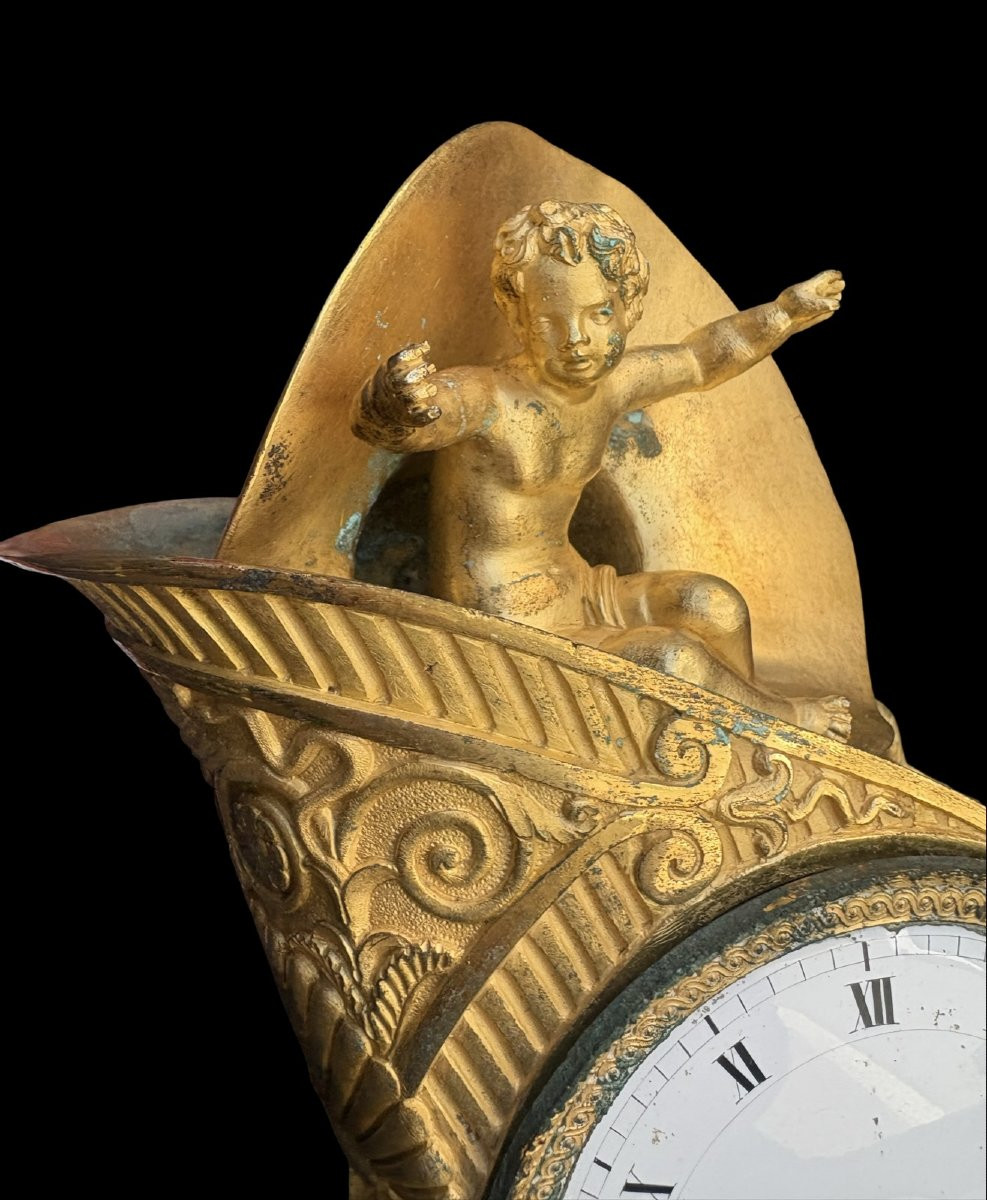 Orologio Impero in Bronzo Dorato a Ormolu "Il carro dell'Amore"-photo-2