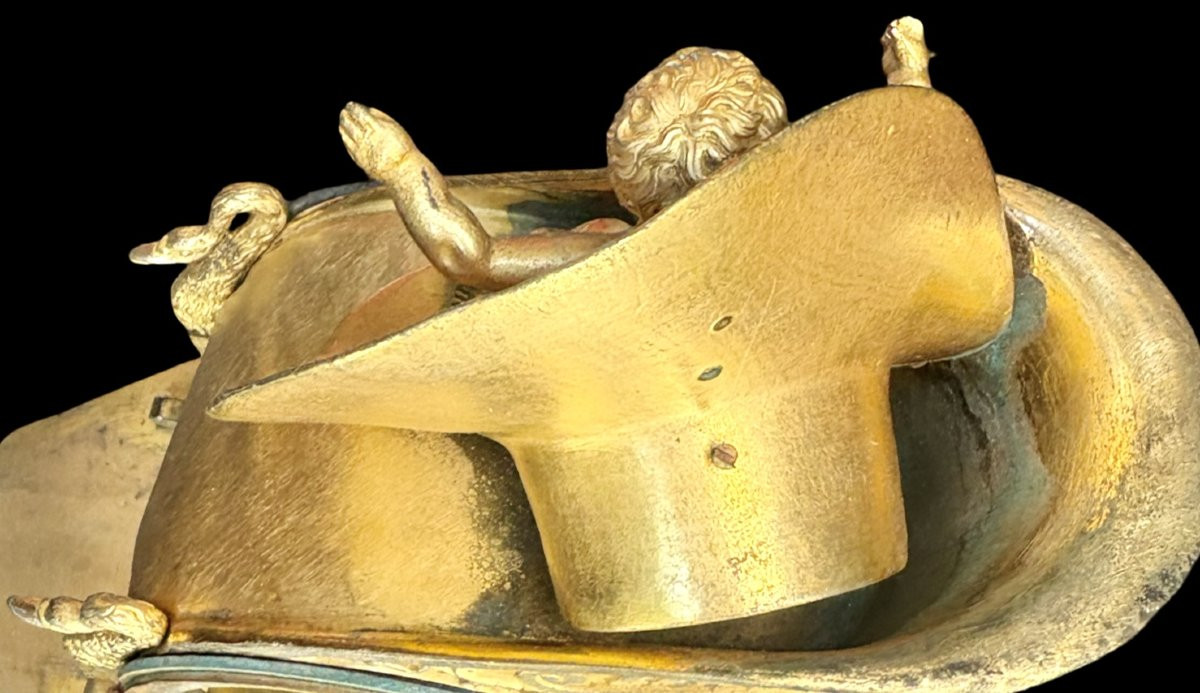 Orologio Impero in Bronzo Dorato a Ormolu "Il carro dell'Amore"-photo-3