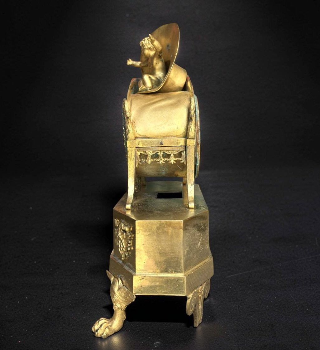 Orologio Impero in Bronzo Dorato a Ormolu "Il carro dell'Amore"-photo-4