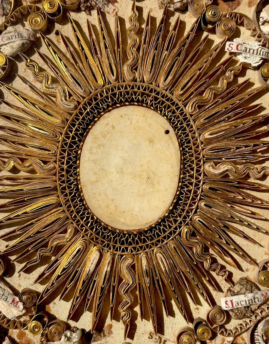 Grande Cornice Reliquiario XVIII secolo 42 Reliquie (Denti-Ossa)-photo-1