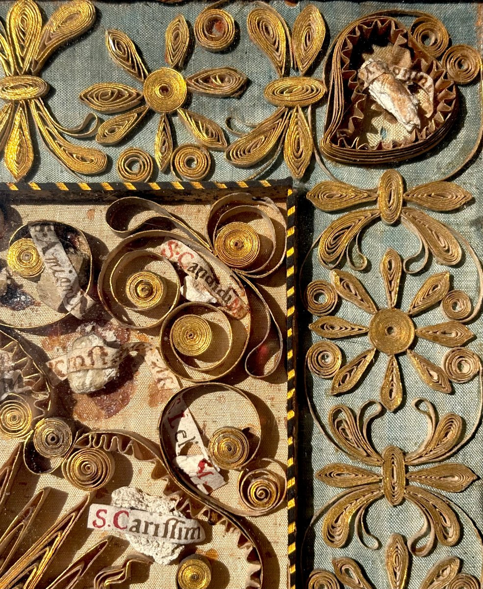 Grande Cornice Reliquiario XVIII secolo 42 Reliquie (Denti-Ossa)-photo-4