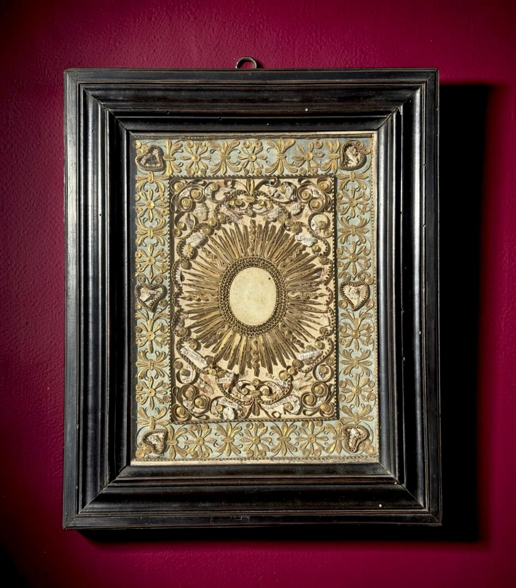 Grande Cornice Reliquiario XVIII secolo 42 Reliquie (Denti-Ossa)