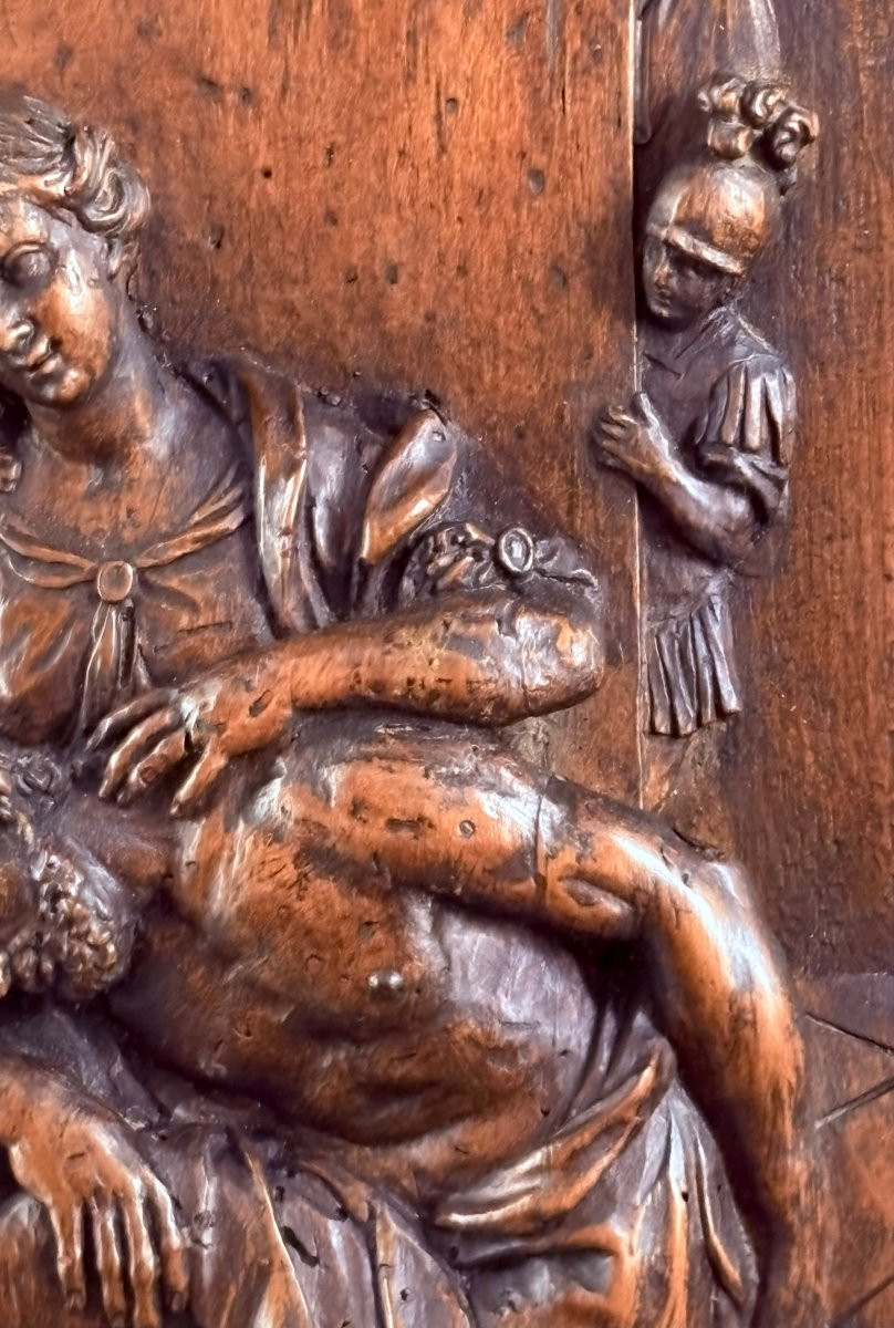 Grande Medaglione in Noce Scolpito Sansone e Dalila XVIII secolo-photo-4