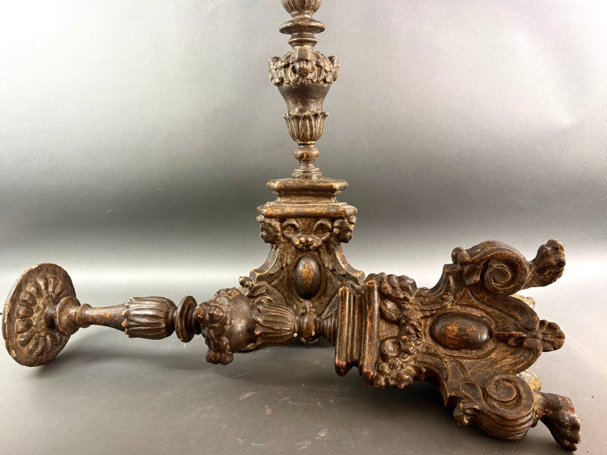 Coppia di Grandi Candelieri  Barocchi in Legno Argentato Italia XVIII secolo-photo-3