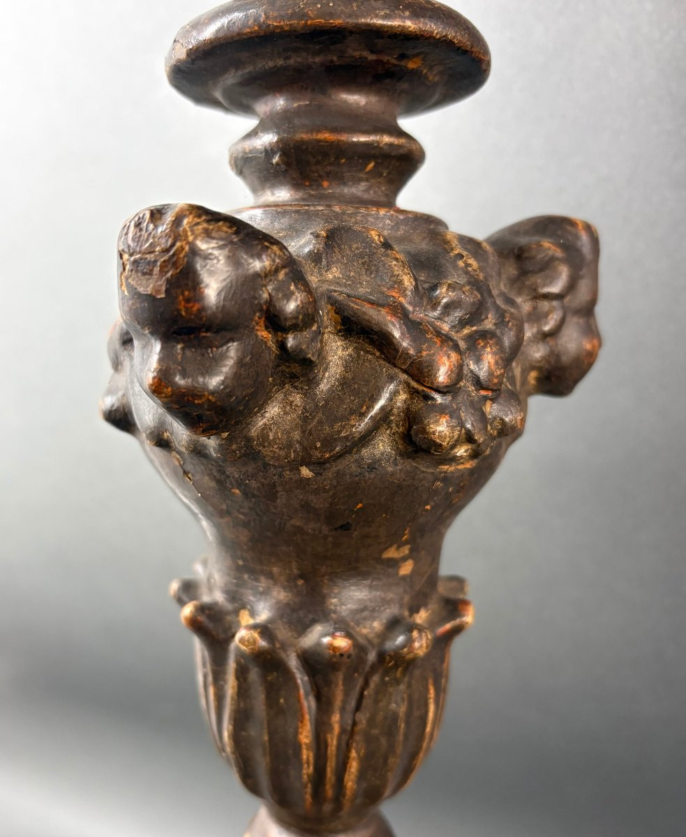 Coppia di Grandi Candelieri  Barocchi in Legno Argentato Italia XVIII secolo-photo-4