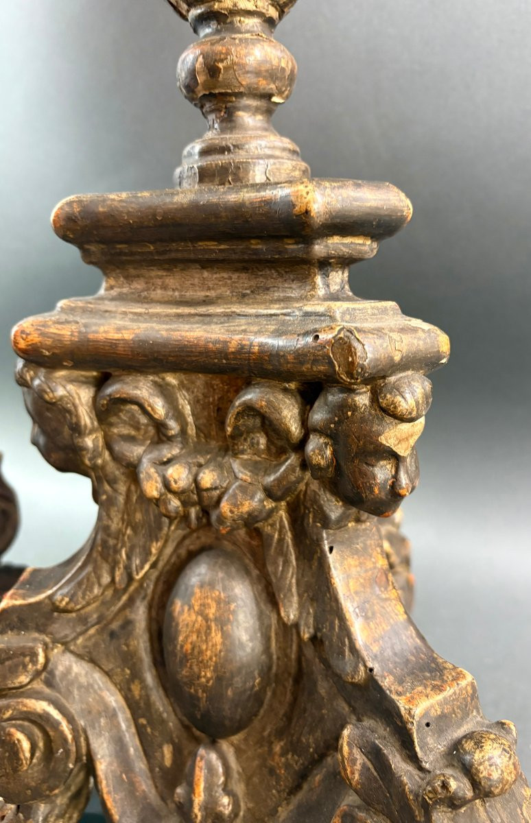 Coppia di Grandi Candelieri  Barocchi in Legno Argentato Italia XVIII secolo-photo-1