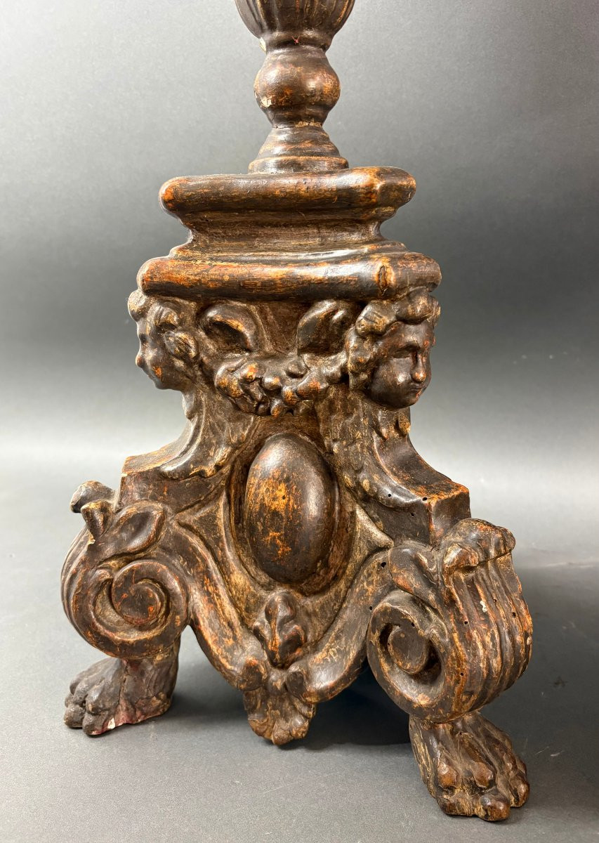 Coppia di Grandi Candelieri  Barocchi in Legno Argentato Italia XVIII secolo-photo-4