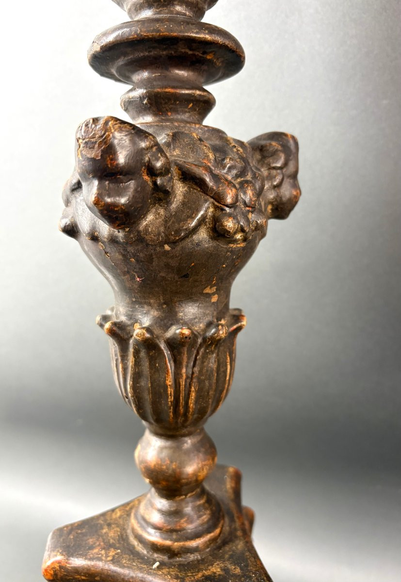 Coppia di Grandi Candelieri  Barocchi in Legno Argentato Italia XVIII secolo-photo-5