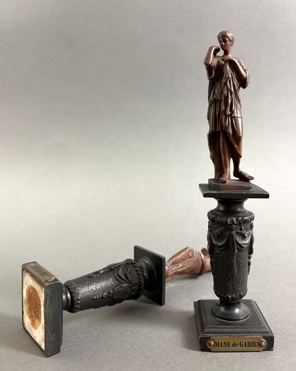 Coppia di Statuette in Bronzo Neoclassiche Souvenir del Grand Tour XIX-photo-1