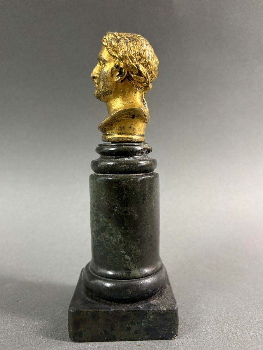 Busto di Napoleone Bronzo Dorato su Colonna Marmo epoca Impero-photo-2