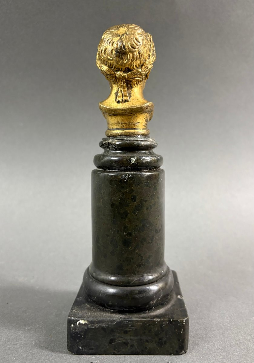 Busto di Napoleone Bronzo Dorato su Colonna Marmo epoca Impero-photo-3