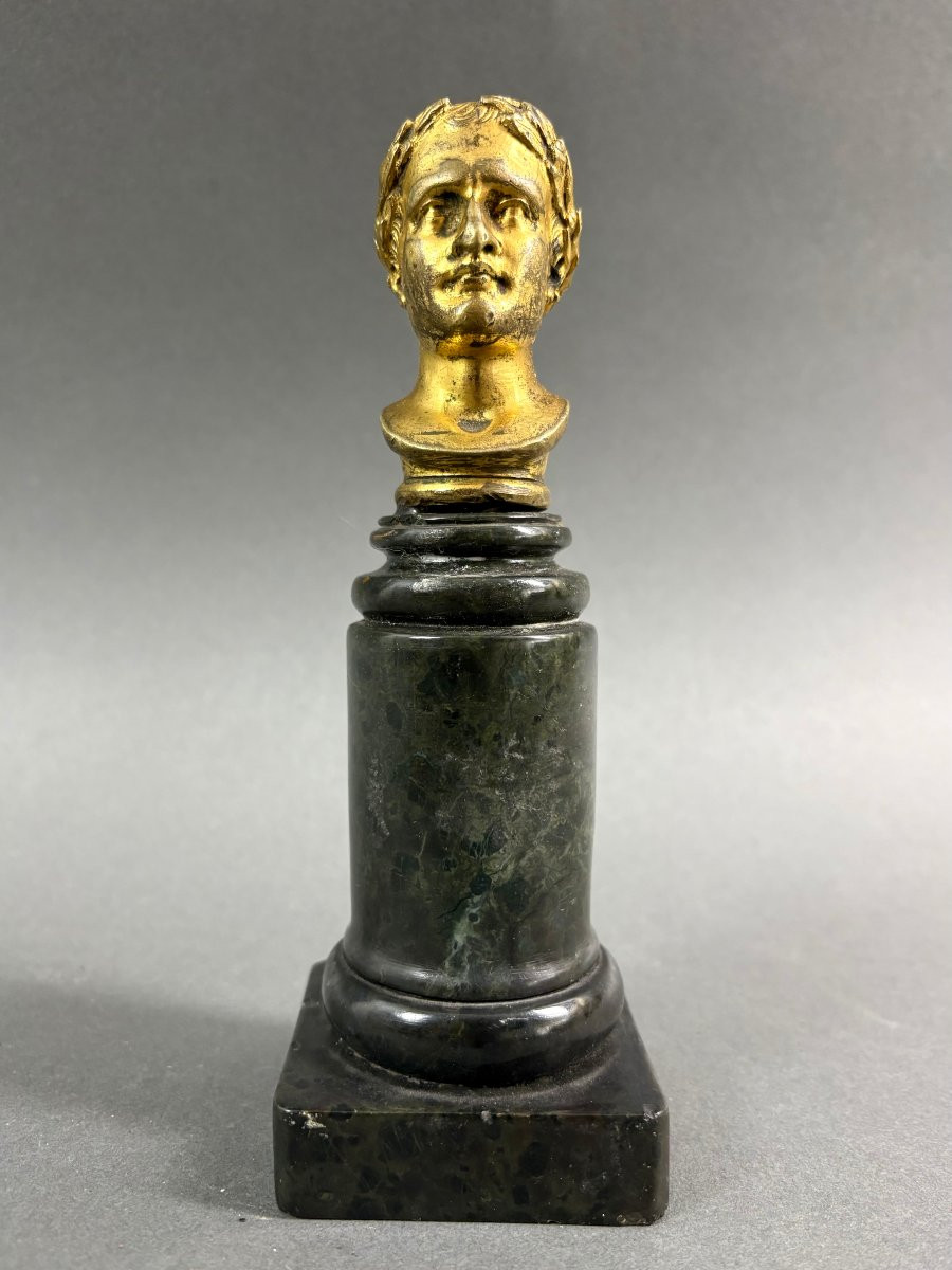 Busto di Napoleone Bronzo Dorato su Colonna Marmo epoca Impero-photo-4