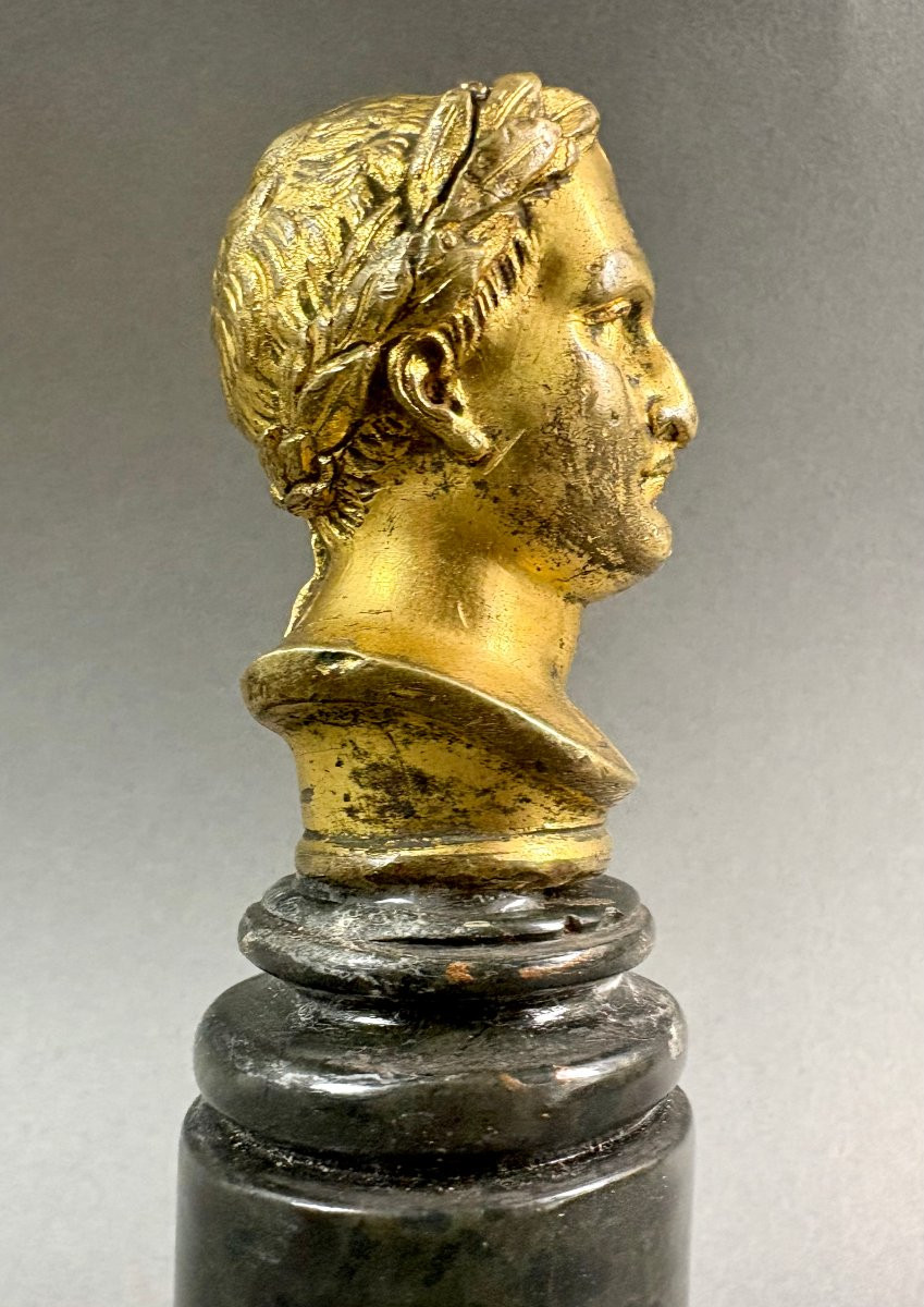 Busto di Napoleone Bronzo Dorato su Colonna Marmo epoca Impero-photo-1