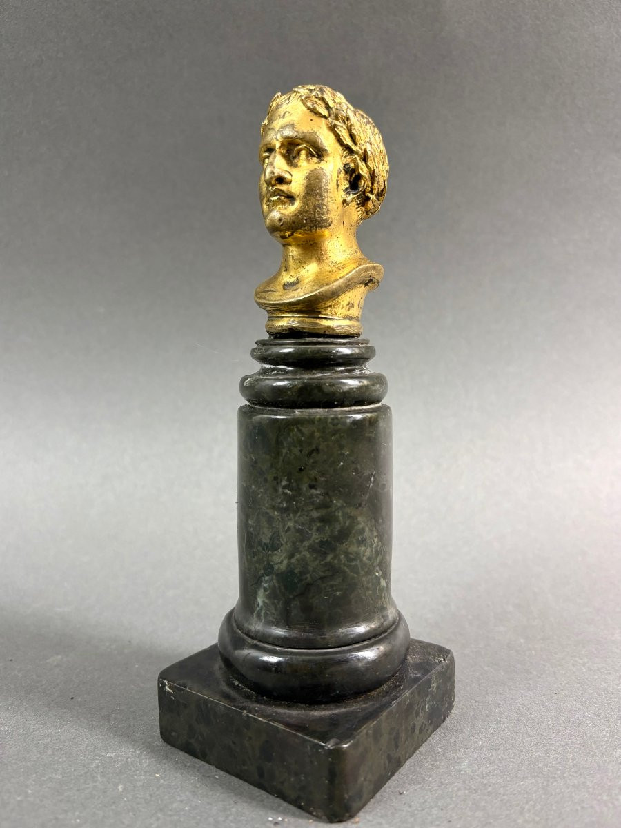 Busto di Napoleone Bronzo Dorato su Colonna Marmo epoca Impero-photo-4