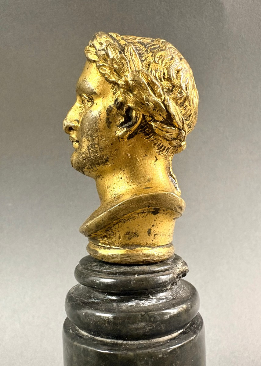 Busto di Napoleone Bronzo Dorato su Colonna Marmo epoca Impero
