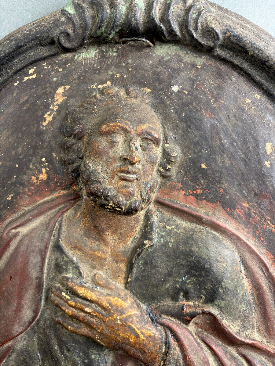 Grande Medaglione Barocco Terracotta Policroma San Paolo XVIII secolo-photo-2