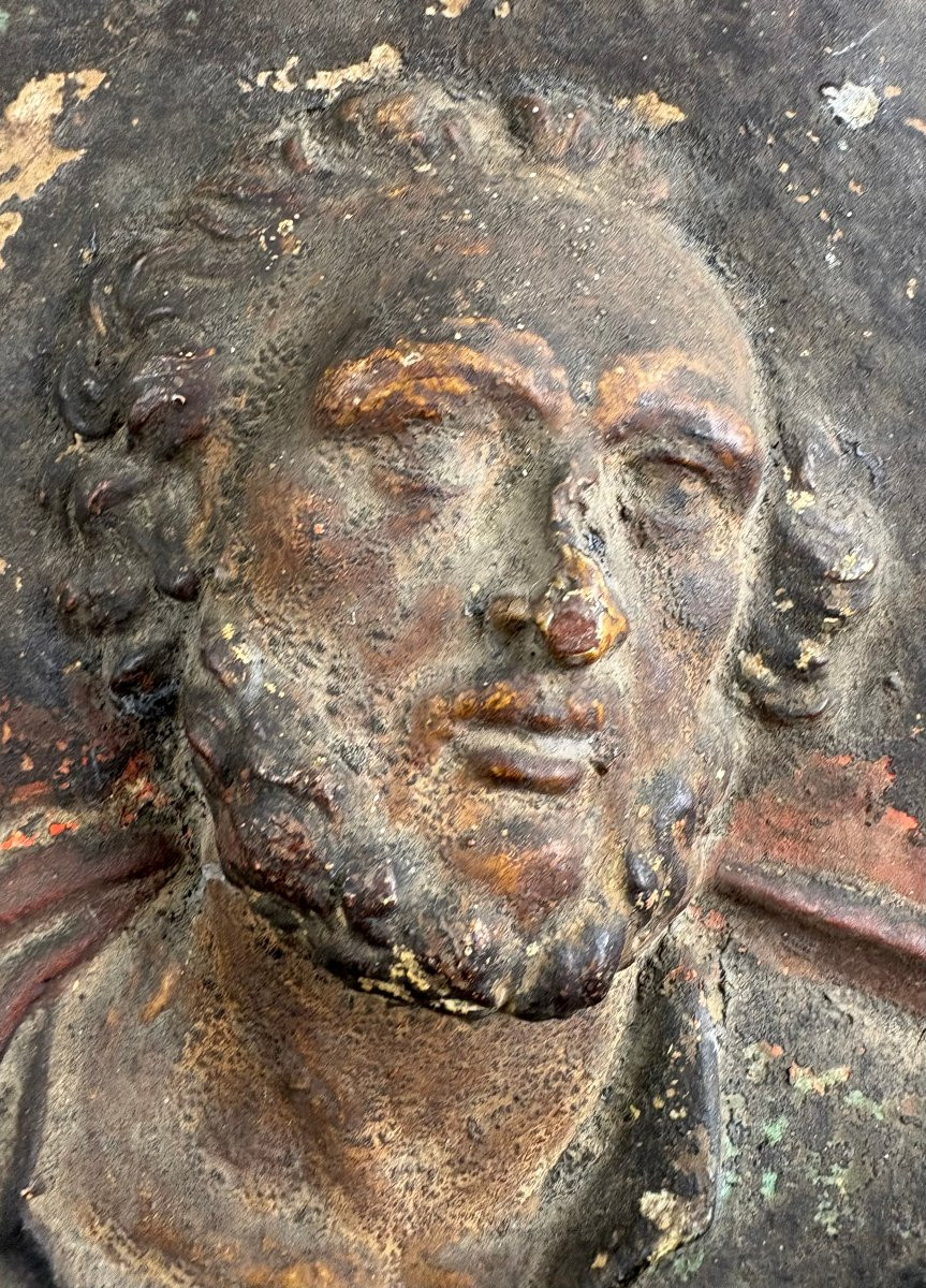 Grande Medaglione Barocco Terracotta Policroma San Paolo XVIII secolo-photo-1