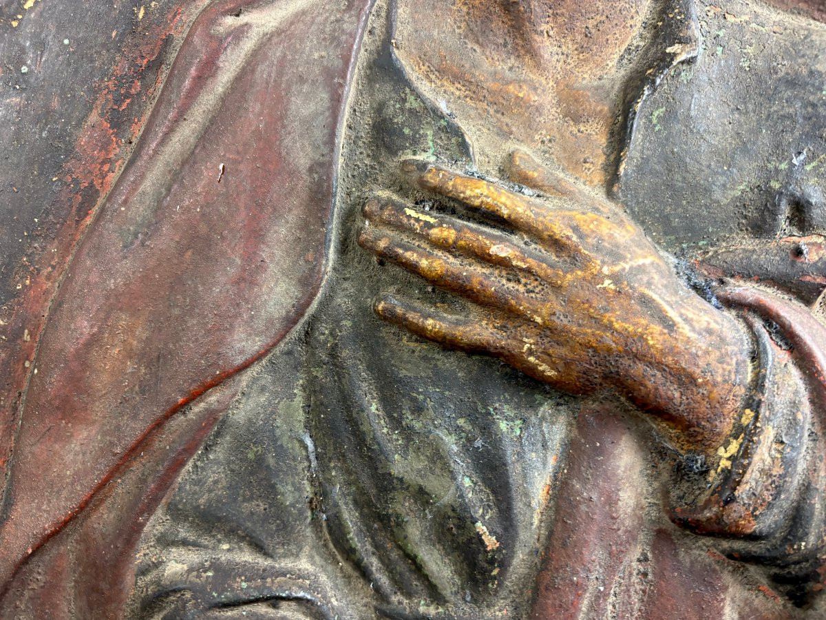 Grande Medaglione Barocco Terracotta Policroma San Paolo XVIII secolo-photo-3