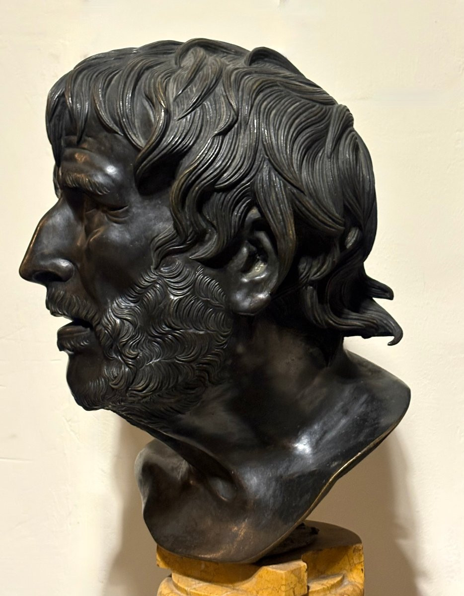 Grande Testa Bronzo Grand Tour Pseudo-Seneca Napoli fine XVIII secolo-photo-2