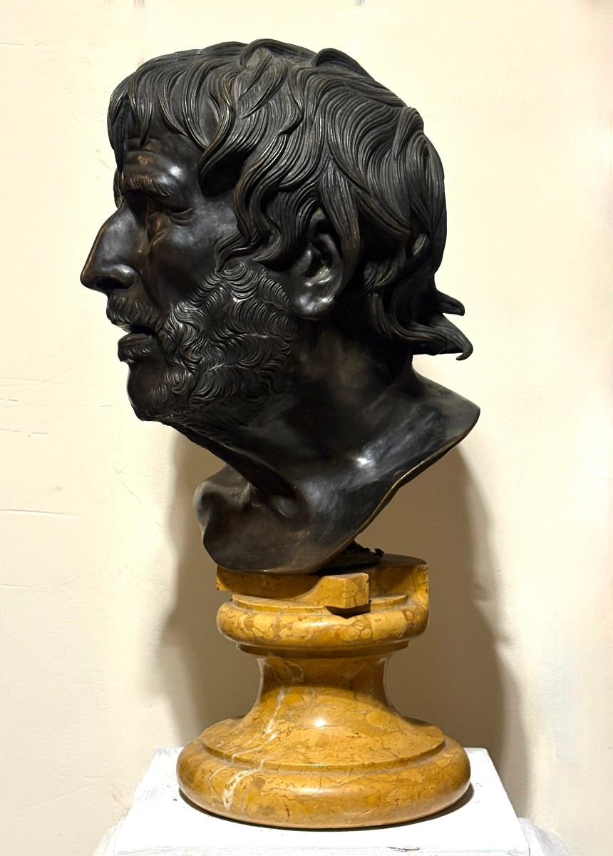 Grande Testa Bronzo Grand Tour Pseudo-Seneca Napoli fine XVIII secolo-photo-1
