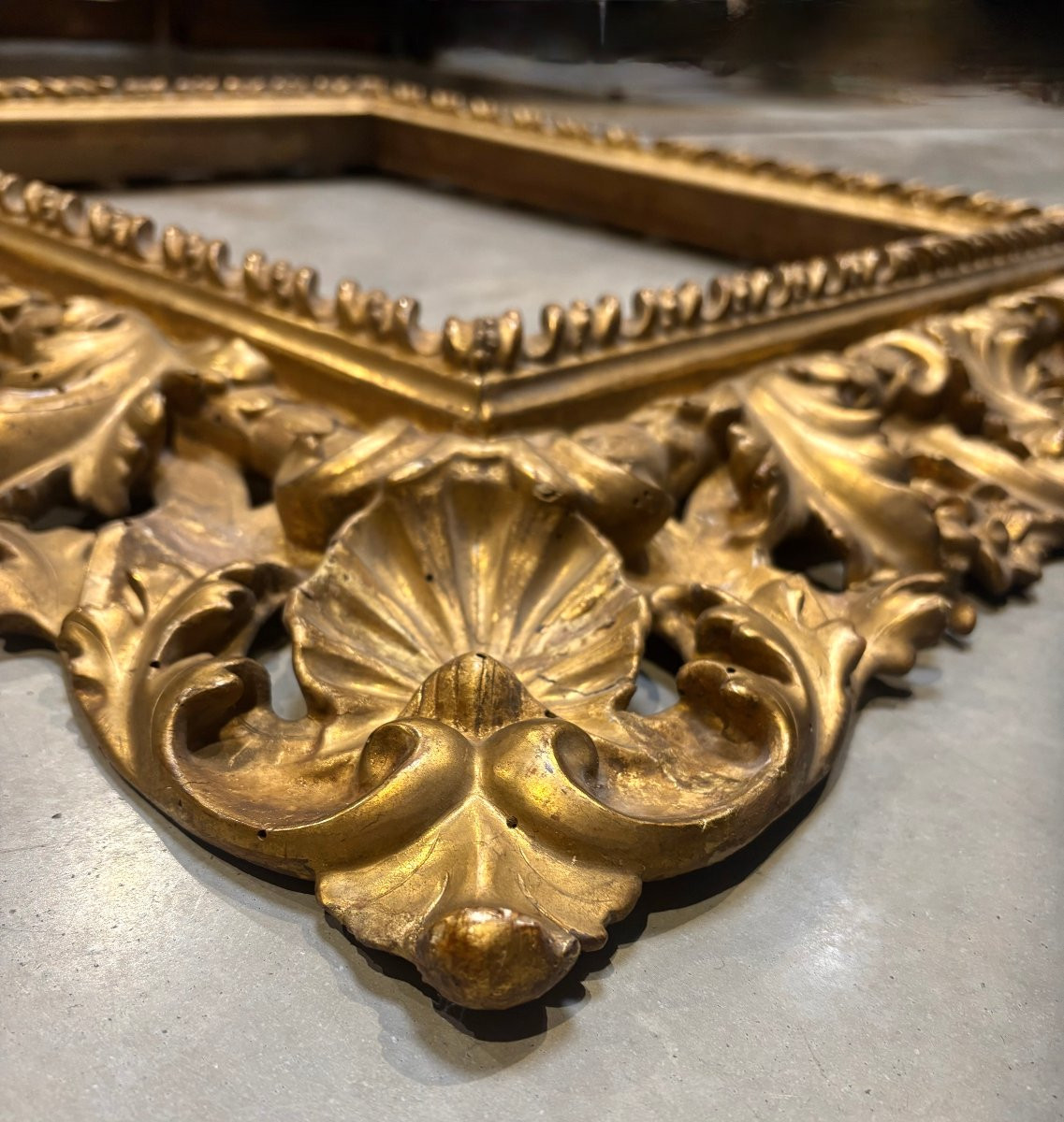 Grande Cornice Fiorentina Rococo Legno Dorato metà XVIII secolo-photo-4