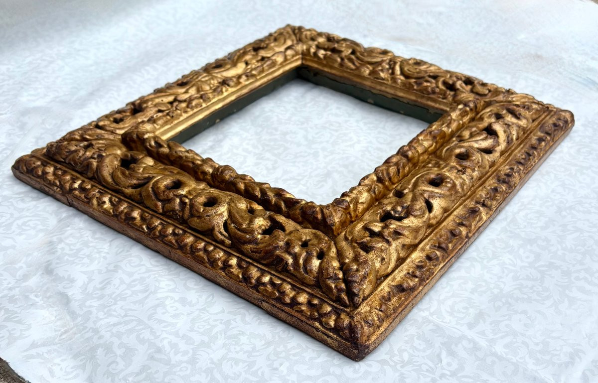 Piccola Cornice da Collezione Legno Scolpito e  Dorato XVII secolo-photo-3