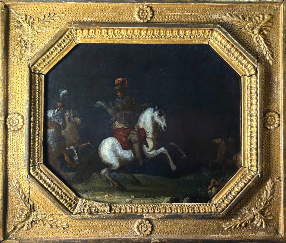 Scena di Battaglia Dipinto su Ardesia XVII secolo-photo-4