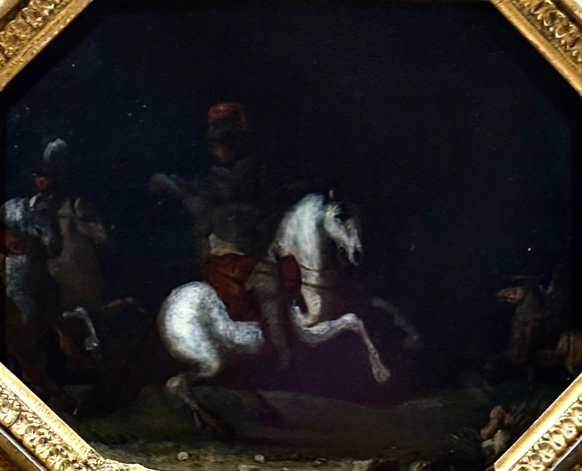 Scena di Battaglia Dipinto su Ardesia XVII secolo-photo-1
