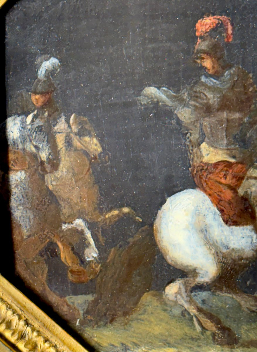 Scena di Battaglia Dipinto su Ardesia XVII secolo-photo-3