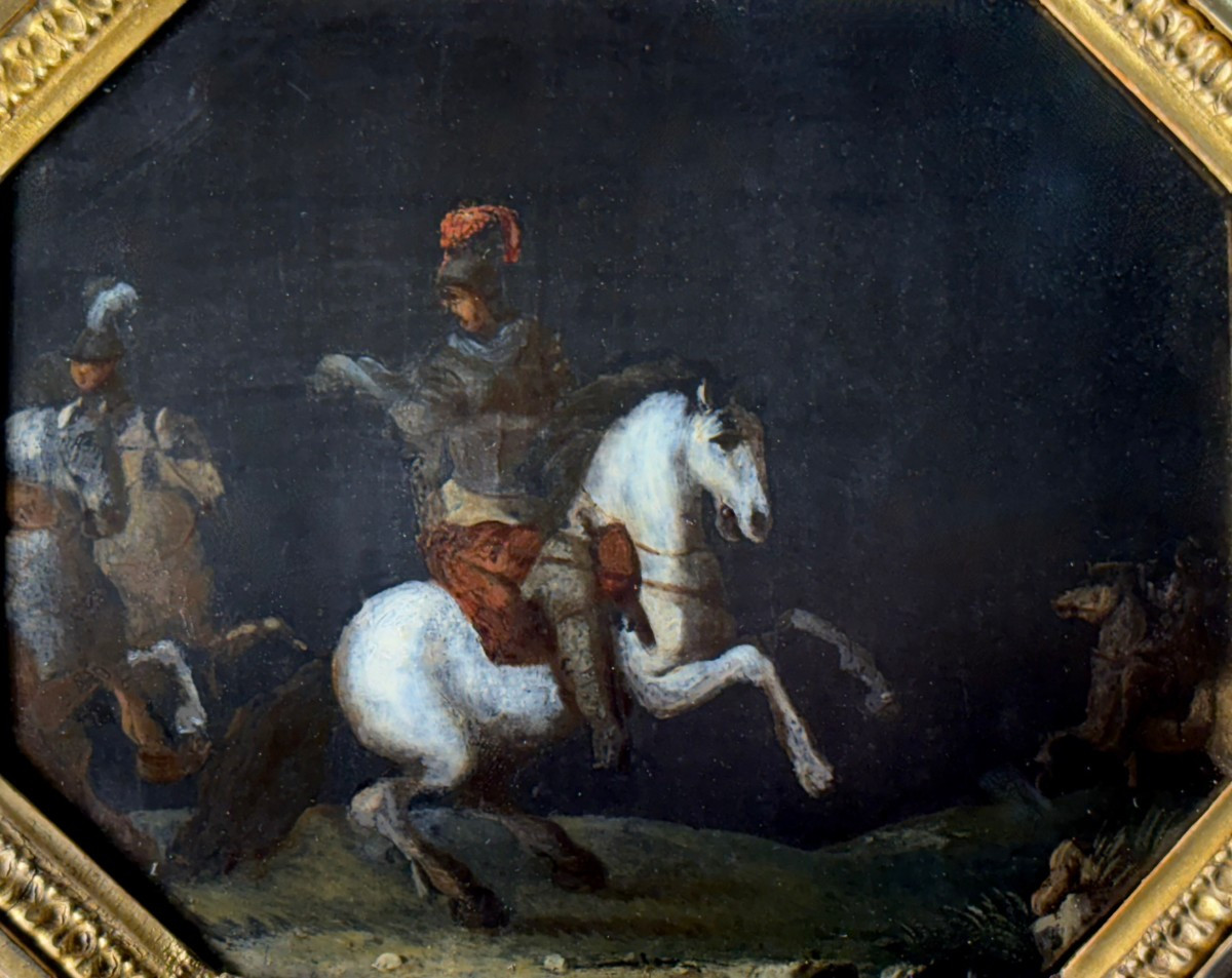 Scena di Battaglia Dipinto su Ardesia XVII secolo