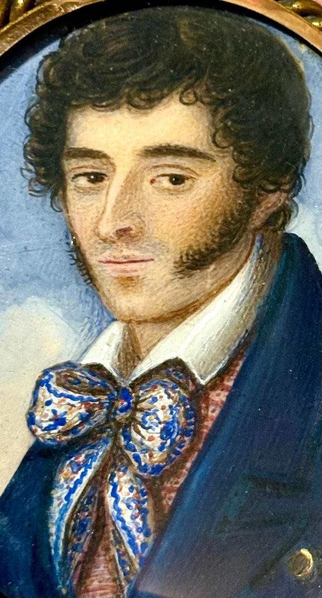 Benedetto Menghini (Roma circa 1820) Ritratto Miniatura Cornice in Oro-photo-2