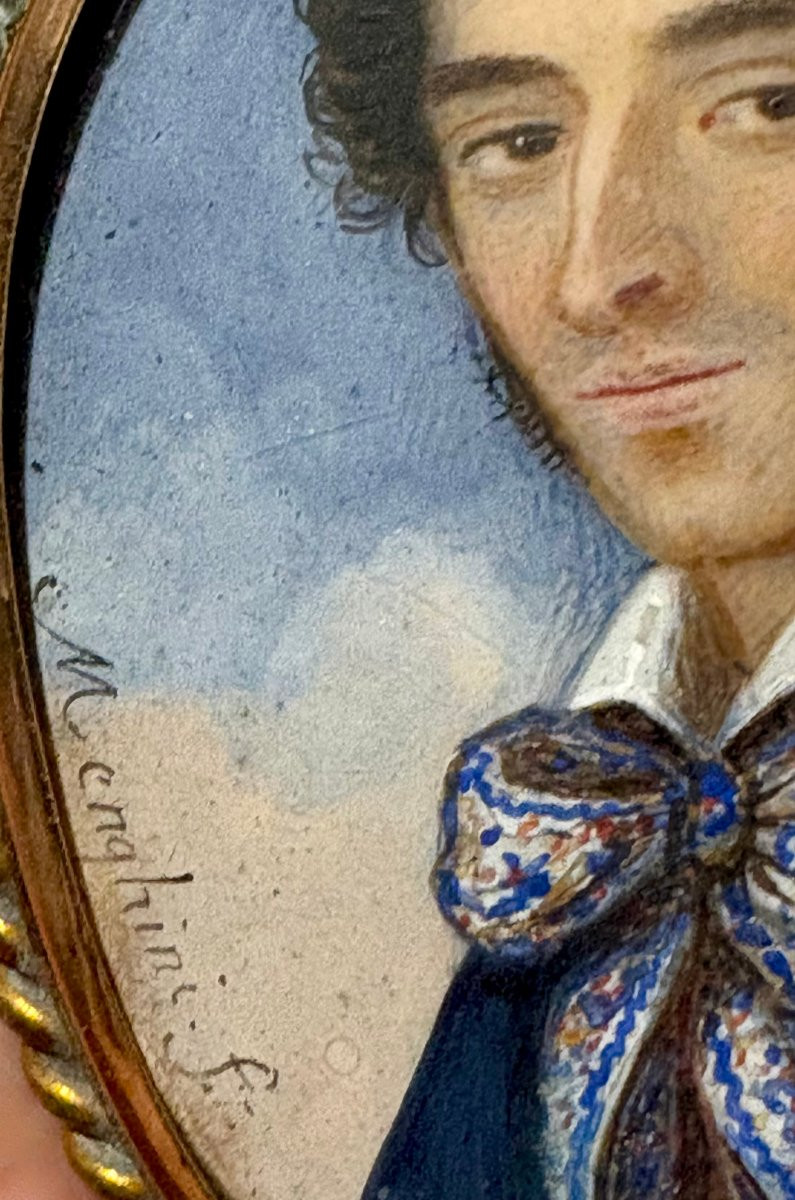 Benedetto Menghini (Roma circa 1820) Ritratto Miniatura Cornice in Oro-photo-4